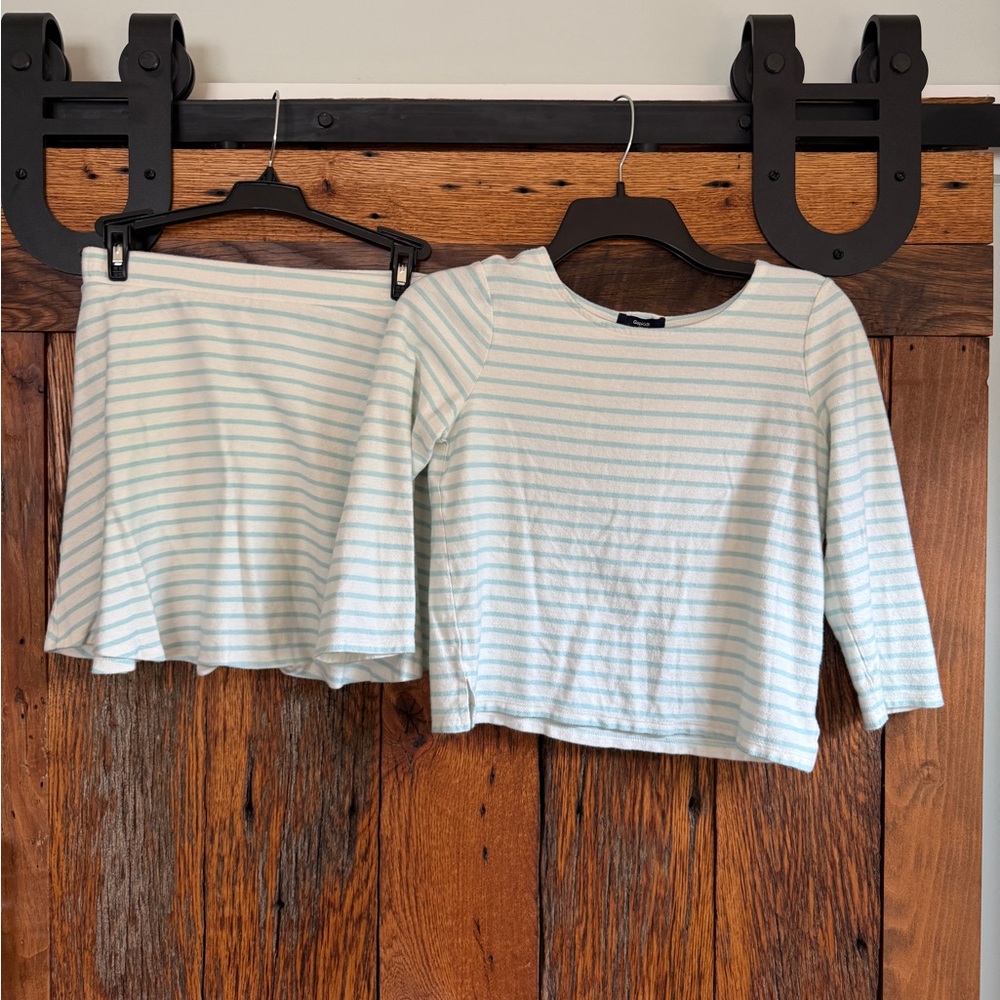GAP Kids Cream and Light Blue Striped Shirt and Skirt Set